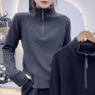 Fashionable European 2024 Winter New All-match Fishbone Slim Half Open Collar Zipper Olli Velvet Base Shirt Top for Women