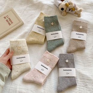 suxinaimin colored yarn South Korea socks women's spring and autumn candy color tube socks shell decoration pile socks