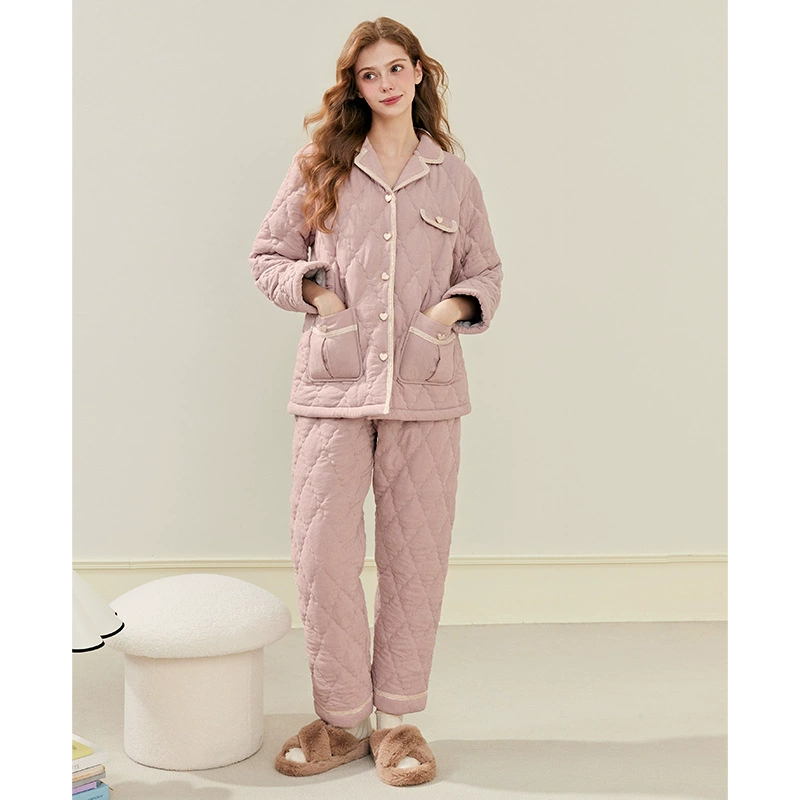 Quilted winter pijama, jacket, fleece keep warm set, increased thickness