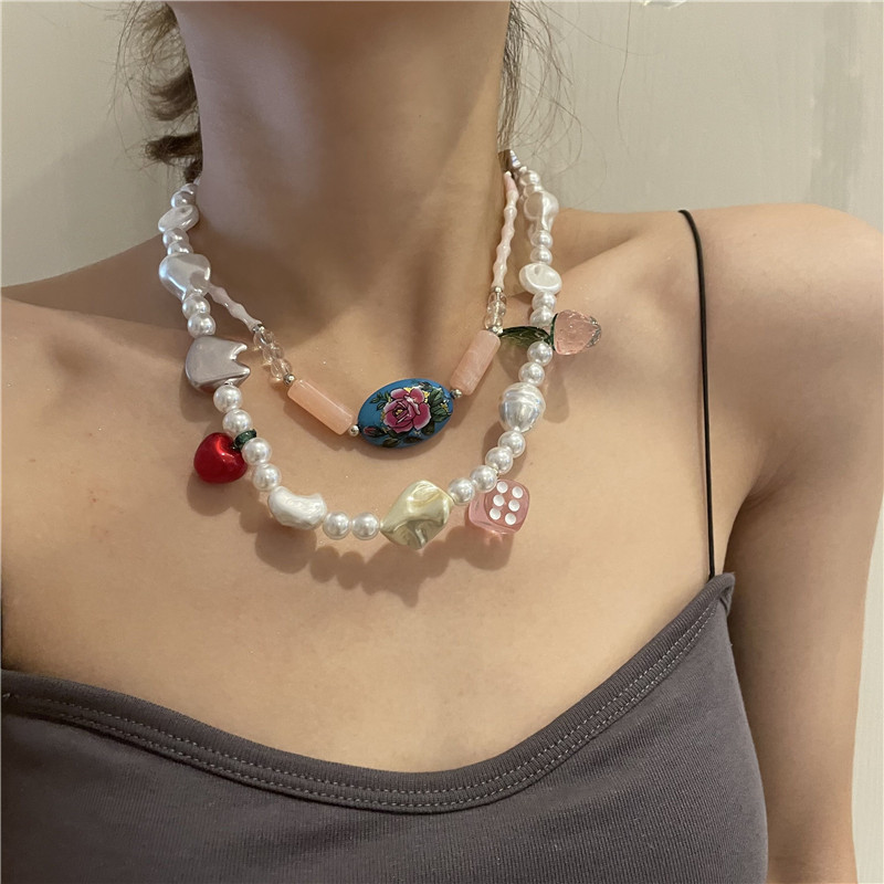 Bohemian Style Painted Stone Crystal Pearl Beaded Necklace Wholesale Nihaojewelry display picture 1