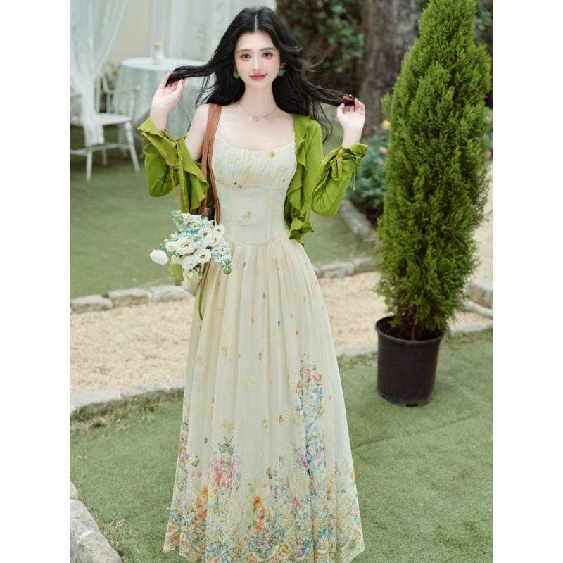 Secret Garden Suspender Long Dress + Outer Cover-Up 2026 Spring/Summer New Seaside Resort Style Embroidered A-Line Dress Set