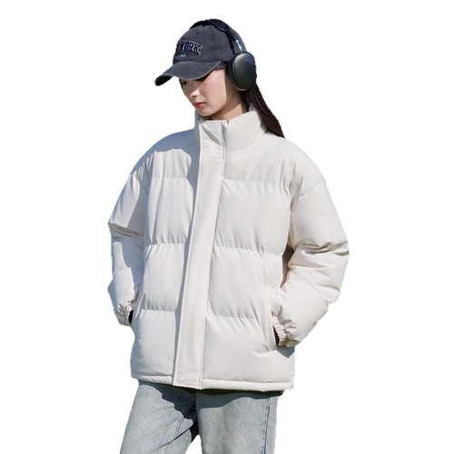 Winter Harbor Trend Fashion Minimalist Warm Cotton Jacket Plain Color Versatile Teenage Thick Stand Collar Up