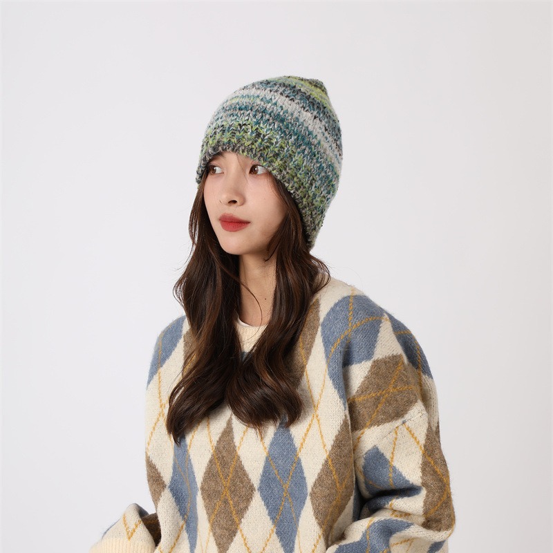 Dopamina Arcobaleno Colore Fatto a Mano per Bambini 2023 Nuovo Autunno/Inverno Lavorato a Maglia Baotou Caldo Freddo Cappello Set_voghion.com