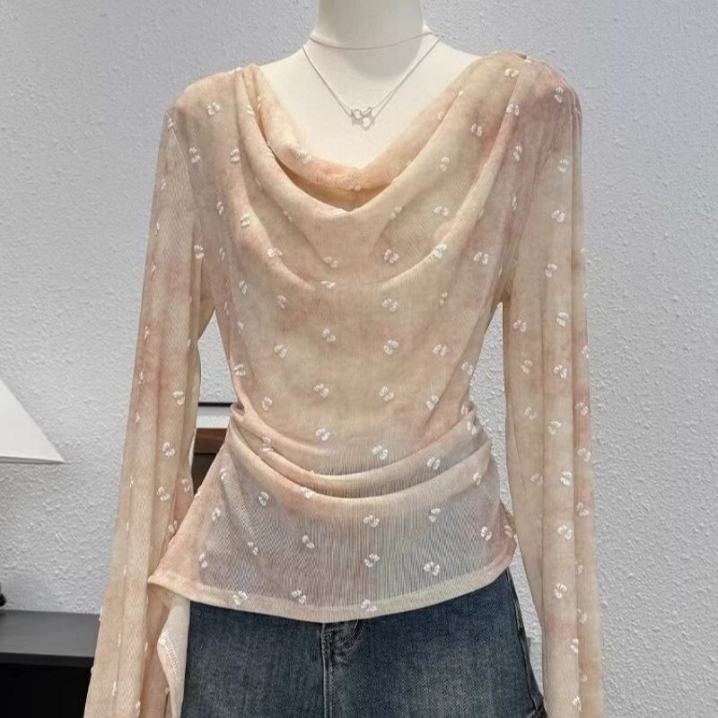 French-Style High-End Gentle Ruffled Floral Irregular Long-Sleeve T-Shirt for Women, New Spring 2026 Top French-Style High-End Gentle Ruffled Floral Irregular Long-Sleeve T-Shirt for Women, New Spring 2026 Top