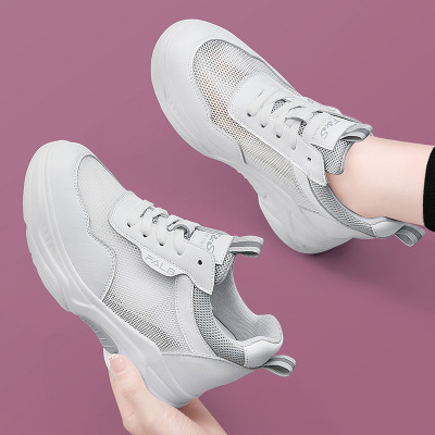 小白鞋女2021夏季新款運動旅遊厚底內增高老爹女鞋夏