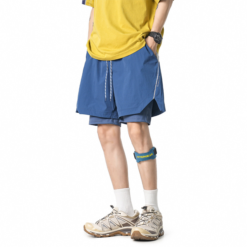 Youth Outdoor Two-Piece Running Fitness Sports Pants Summer Thin Color-Blocking Shorts Couple Cycling Pants