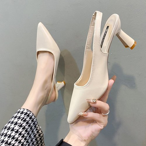 Women's 2024 Spring New Pointed-Toe High Heels with Slim Heel Cover, Open-Back Flat Sandals with Backless Design, Casual and Versatile Flat Shoes