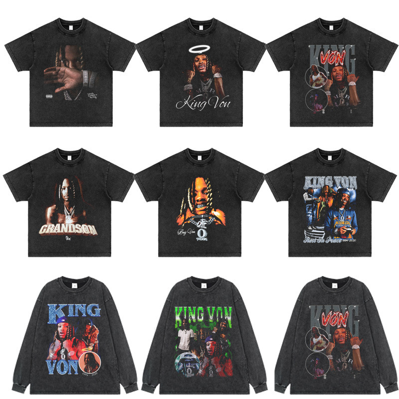 Cotton t European Size King Von Feng King Rapper Series American Heavy Short-Sleeved Retro t