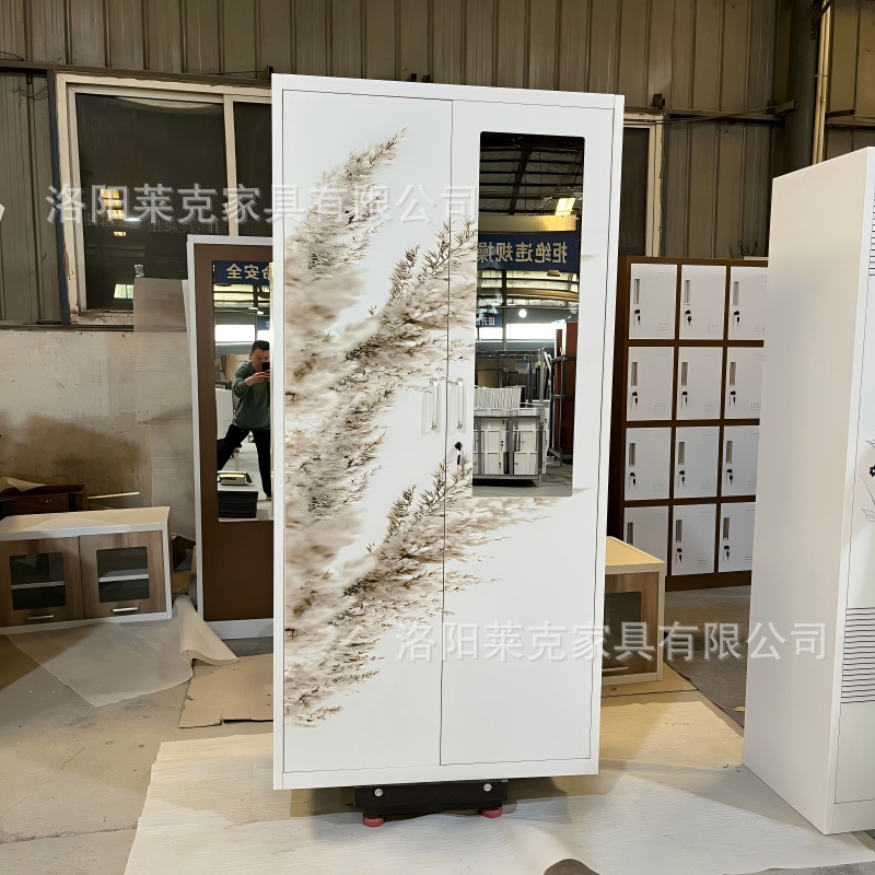 Gabinete de impresión de dos puertas deslizantes armario de acero espejo estética armario de almacenamiento de metal doméstico se puede personalizar simple armario de metal de viento image 9