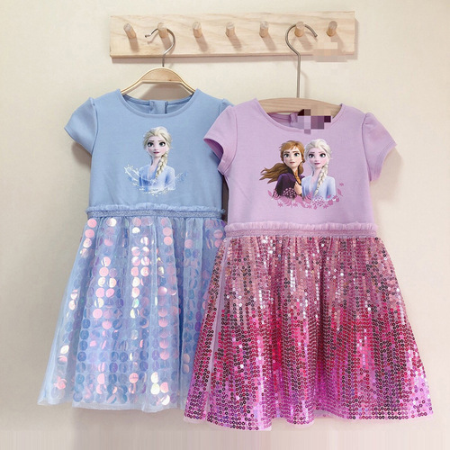 Little Girl Ice Age Elsa Dress Summer Girl Children Elsa Skirt Elsa Short Sleeve Baby Girl Dress