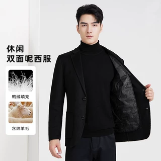 高端毛呢西装男秋季休闲西服外套男士潮流百搭脱卸羽绒内胆西服男
