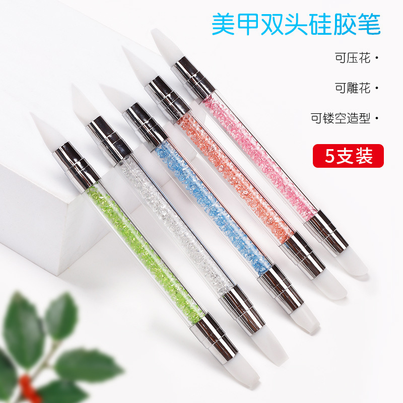 Nail Art Tools Double-Ended Silicone Embossing Pen Carving Press Pen Gel Tip Pen with Rhinestones Nail Art Pen Set of 5 Brushes Nail Art Tools Double-Ended Silicone Embossing Pen Carving Press Pen Gel Tip Pen with Rhinestones Nail Art Pen Set of 5 Brushes