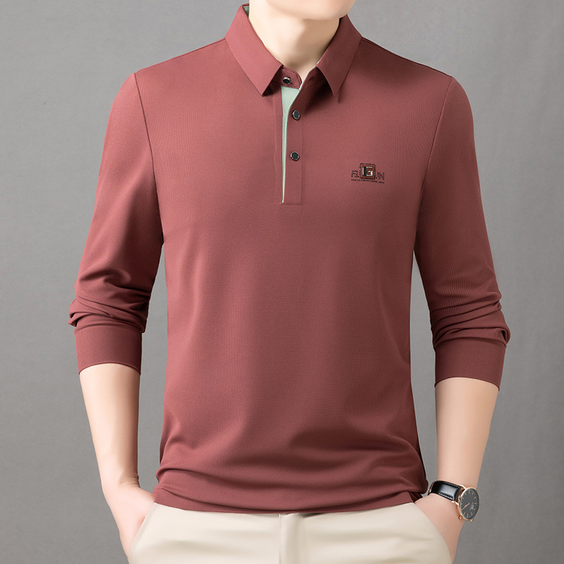 Live Polo Shirt Men's High-end Sense Spring and Autumn Fashion Middle-aged Men's Contrast Color Placket Long Sleeve Lap T-shirt Top Live Polo Shirt Men's High-end Sense Spring and Autumn Fashion Middle-aged Men's Contrast Color Placket Long Sleeve Lap T-shirt Top