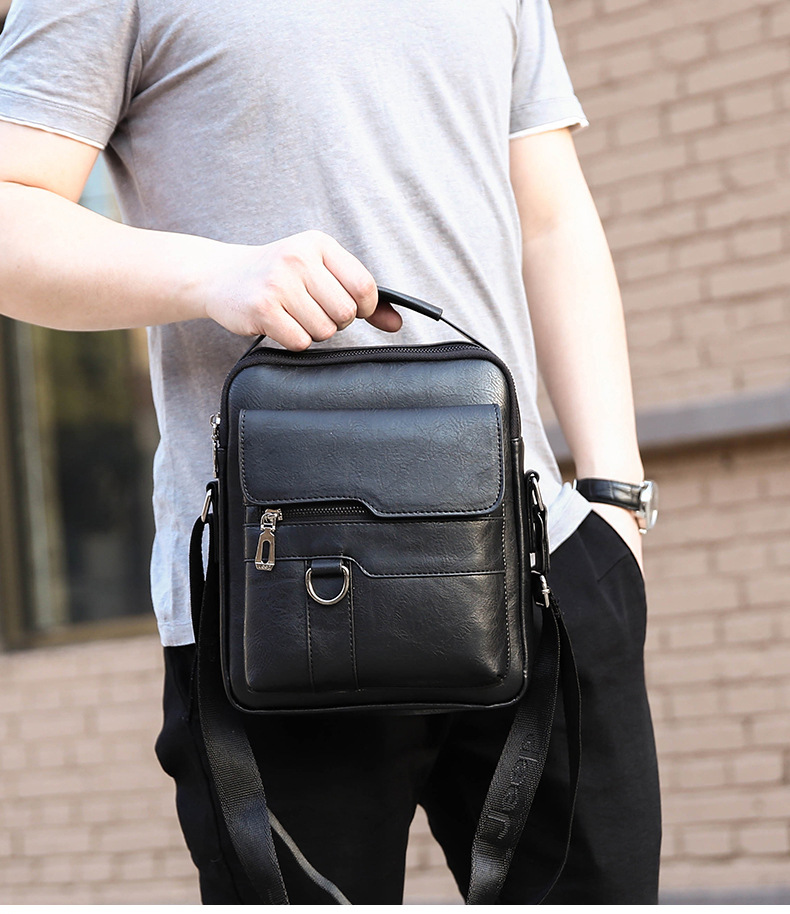 Crossbody Bag Bags Type Business, Daily Occasion Pu Leather Material Men's Solid Color Pu Leather Zipper Crossbody Bag