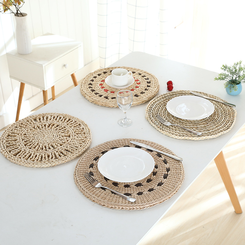 Picnic al aire libre espesado cattail tejido mantel aislamiento paja tejida hierba algodón hilo mantel nórdico hogar placemat