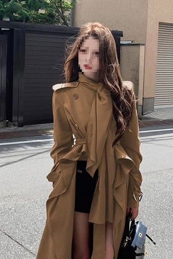 Women's Autumn French Style Irregular Design Mid-Length Waistcoat Trench Coat