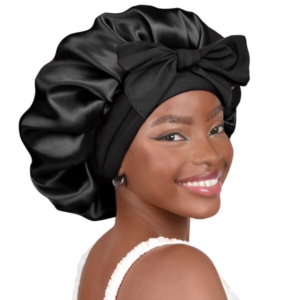 Women's Single Layer Elastic Tie Satin Nightcap Hair Care Satin Silk…