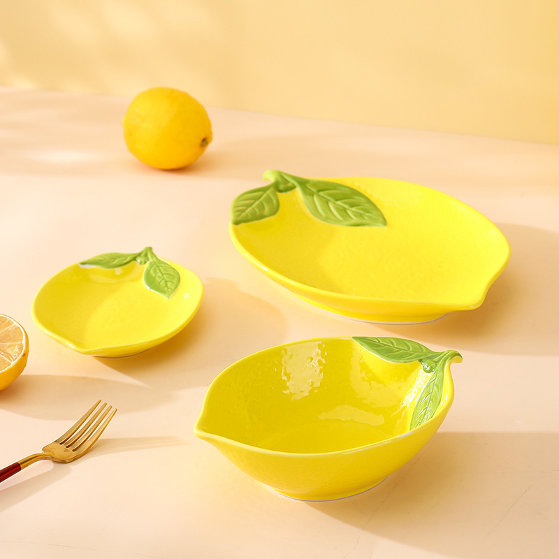 漫画かわいいレモン食器家庭用クリエイティブセラミック高颜値フルーツ皿サラダデザート皿皿皿セット|undefined