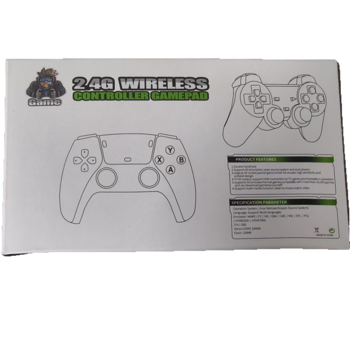 Fábrica de origen 2.4g blanco y negro doble P2 inalámbrico mango de juegos un arrastrar dos emulador mango de caja de juegos