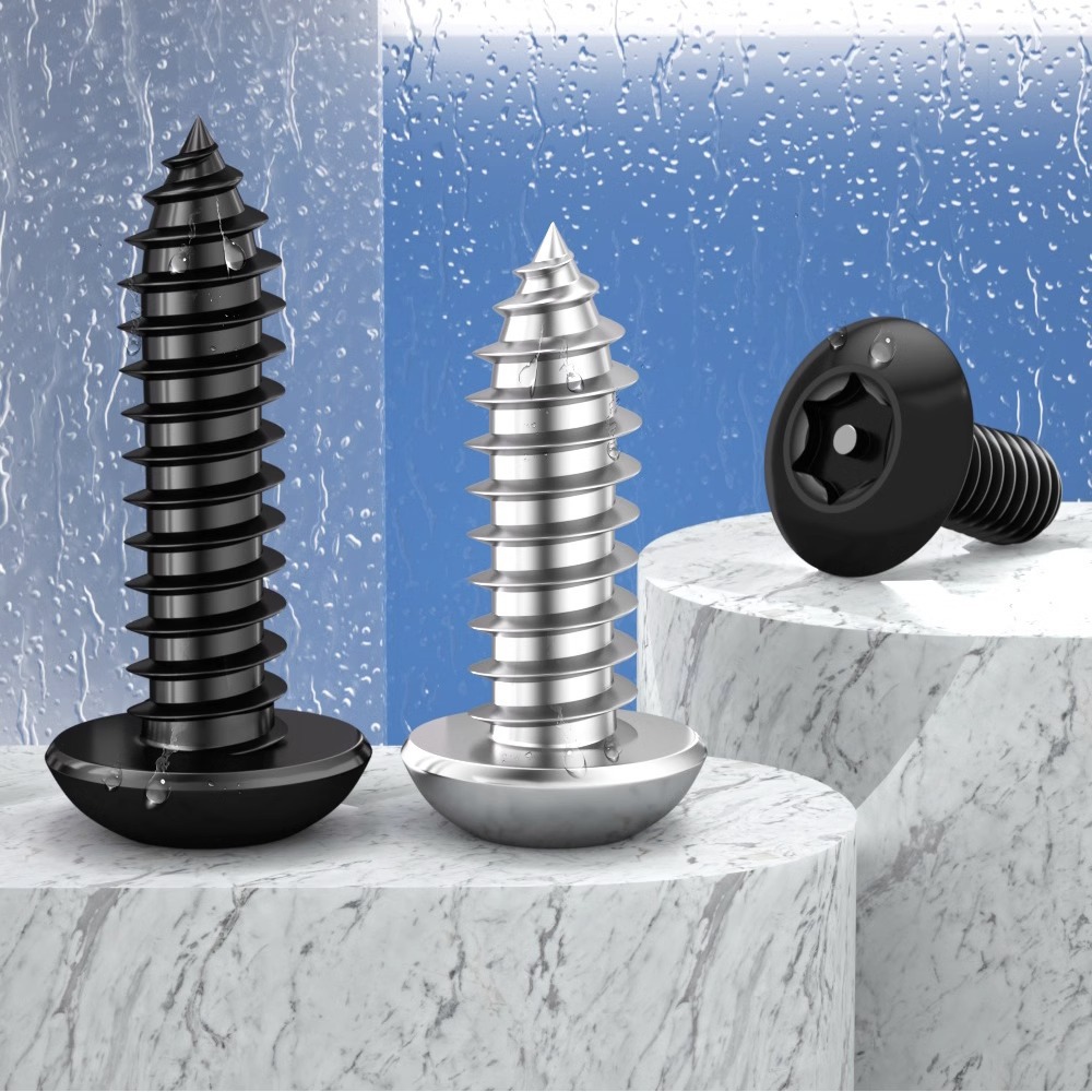 黑色304不锈钢盘头梅花带柱防盗圆头自攻螺丝钉m2.9M3.5M4.2-M6.3