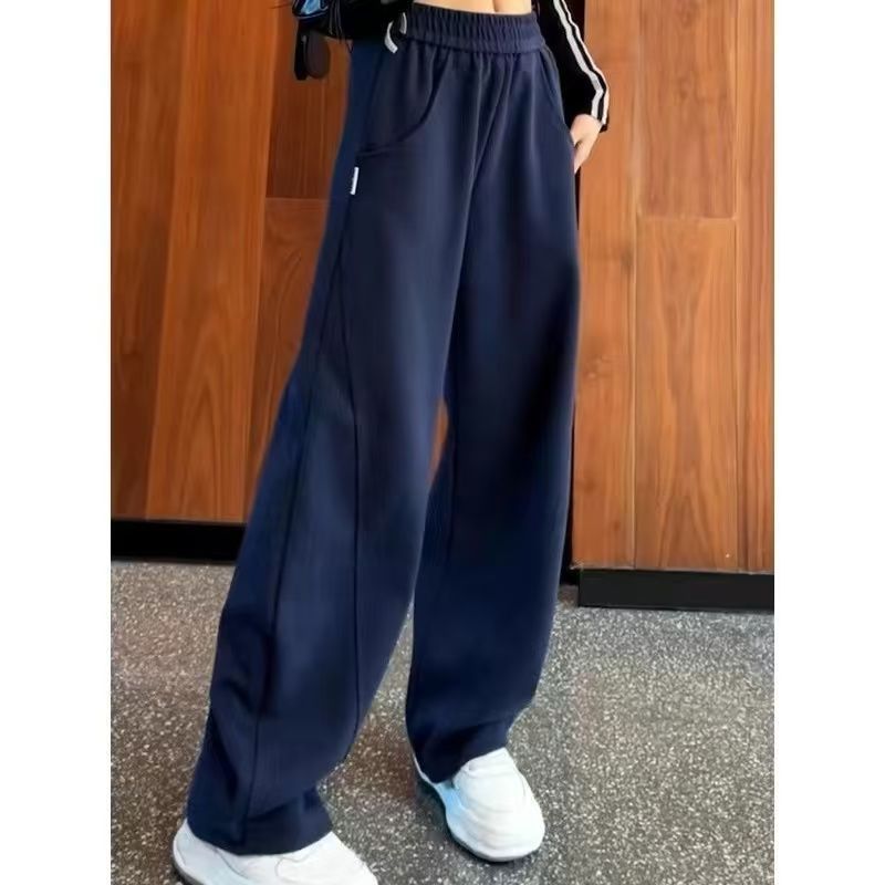 藏蓝色直筒加绒加厚卫裤女香蕉裤今年流行秋冬季运动裤休闲阔腿裤|undefined