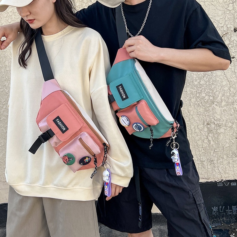 Fashion waist bag women's color matching sports chest bag New backpack men's trendy Oxford cloth casual cloth bag design sense cloth bag Fashion waist bag women's color matching sports chest bag New backpack men's trendy Oxford cloth casual cloth bag design sense cloth bag
