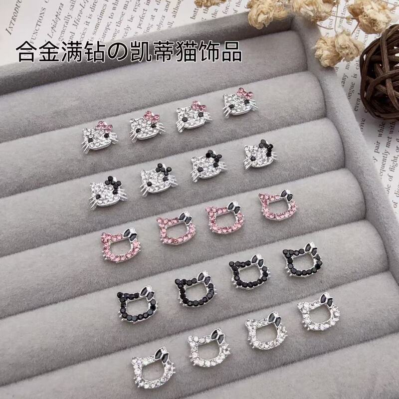 Cross-Border Kt Cat Alloy Nail Art Jewelry Bow Hello Kitty Diamond Hollow Cute Cartoon Nail Decoration Wholesale