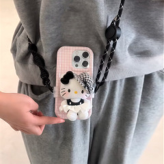 可爱kitty手机背夹挂绳斜挎可调节通用可背手机壳新款防摔保护套