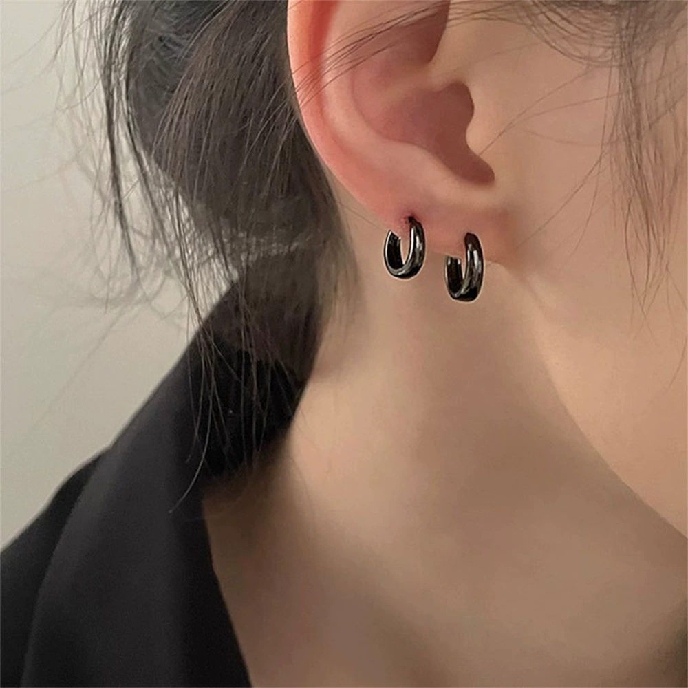 Серьги, маленькие универсальные черные серебряные иглы, корейский стиль, образец серебро 925