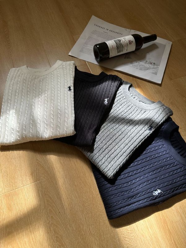 EME メンズ オールドマネースタイル レトロ 刺繍 ツイスト ラウンドネック 通気性 ソフト 右肩 春夏 通勤 ニット 半袖|undefined