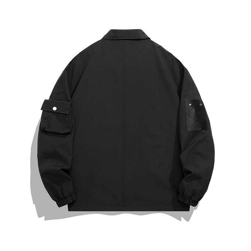 Men's Clothing trendy brand large size autumn windbreaker collar solid color two color line men's plus fat loose jacket outdoor windproof_voghion.com