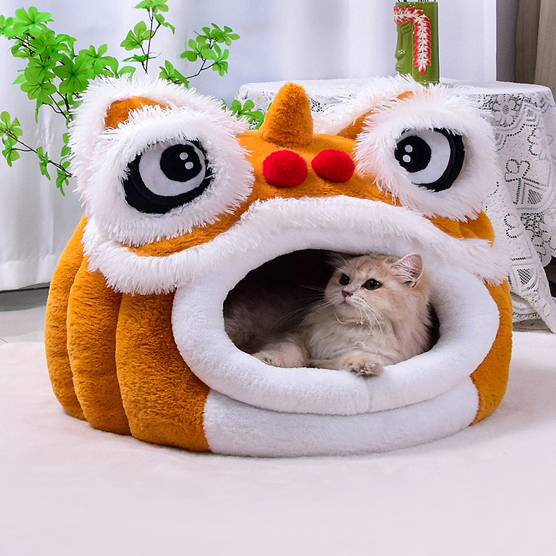 新款猫窝狗窝醒狮猫窝半封闭式猫咪窝冬季保暖柔软舒适四季宠物床|undefined