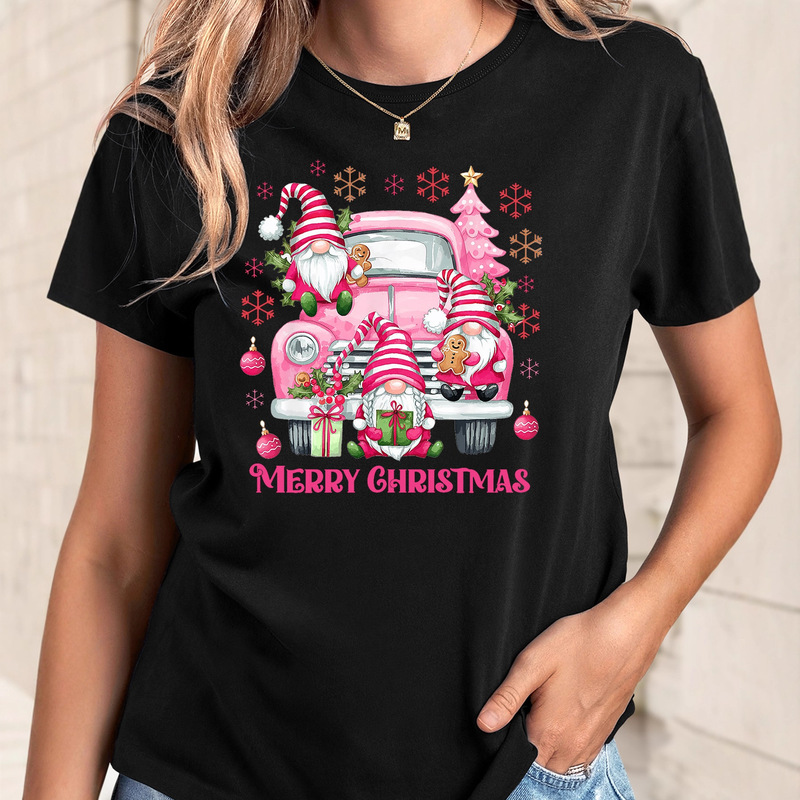 Ebay Aliexpress Christmas Women's T-Shirt Pink Truck Three Dwarfs Gingerbread Snowflake Print Loose Casual