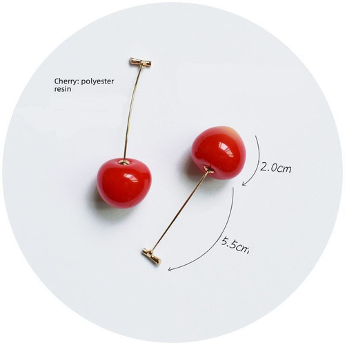Cherry-colored transparent cherry-sized red and yellow cherries girl heart Instagram influencer long pearl earrings