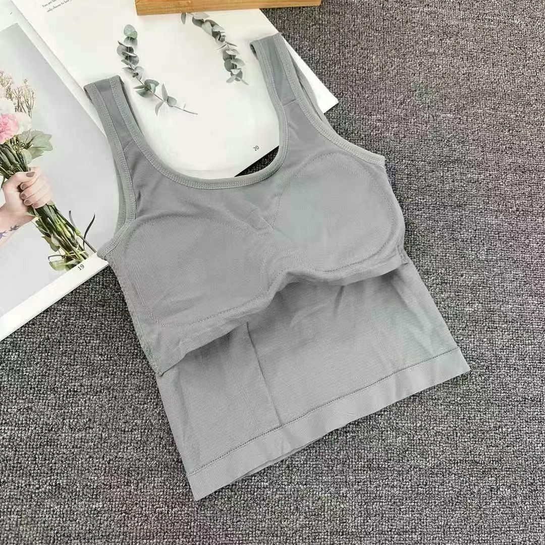 Casual chaleco deportivo una taza fija cuello cuadrado ancho cinturón de hombro cojín de pecho sin sujetador se puede usar fuera de la ropa delgada mujer