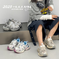 QQO童鞋 2025秋季新款儿童复古巴黎做旧绑带老爹鞋男女童运动鞋潮