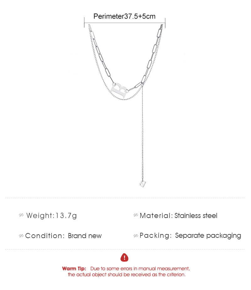 Hip-hop Style Letter B Pendant Necklace Stainless Steel Double-layer Clavicle Chain display picture 1