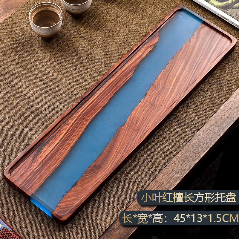 Bandeja de té de sándalo rojo de hoja pequeña de lujo ligero, mesa de té retro de resina epoxi de alta calidad, bandeja de bandeja de espuma seca pequeña para oficina en el hogar