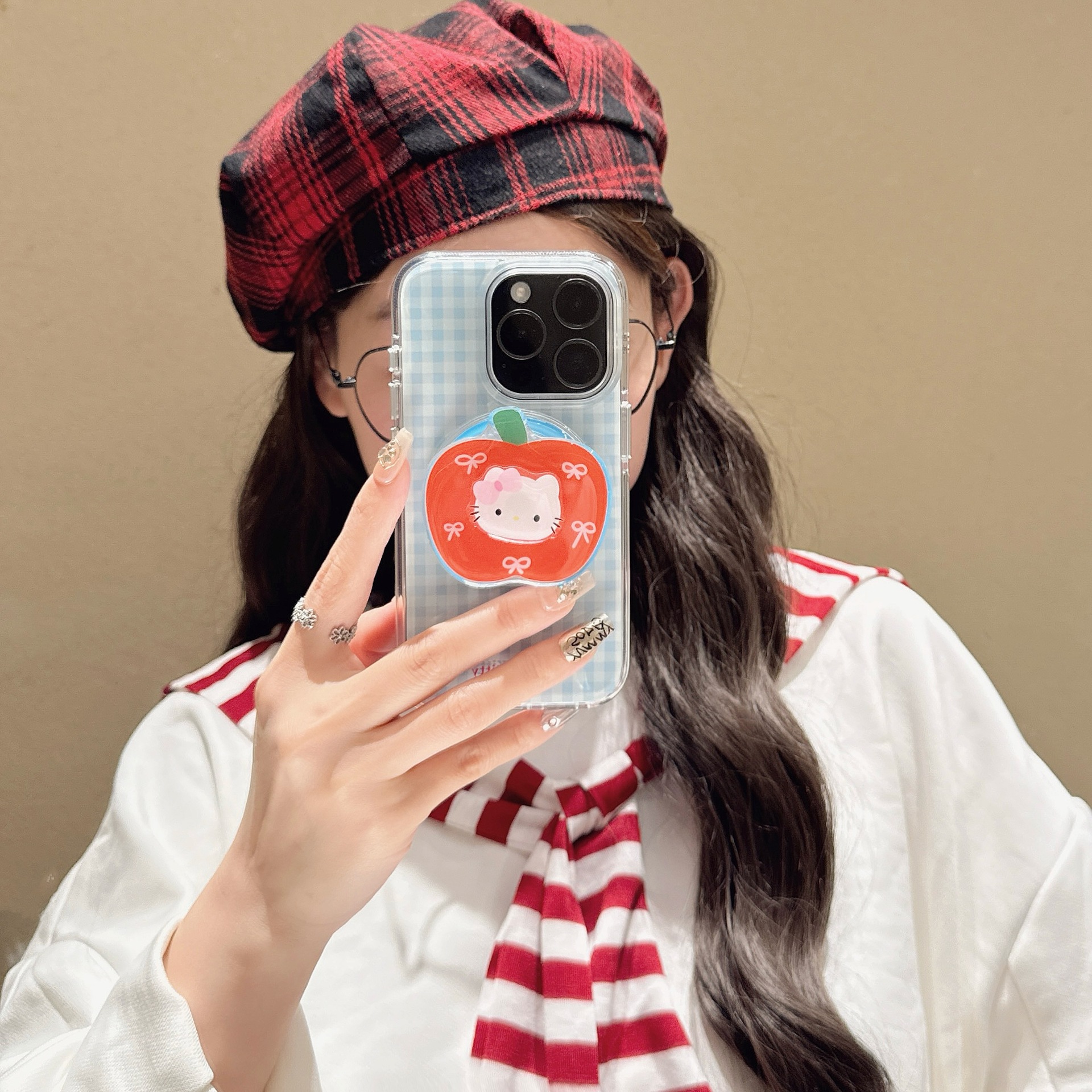 Pequeño azul fresco a cuadros para Apple 15ProMax funda para teléfono móvil 16Pro Verano 14/13 Nuevo 16PM Mujer 15