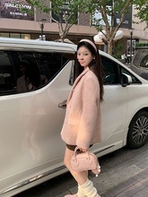 粉色西装呢子大衣女短款新款秋冬季感毛呢外套小个子加厚