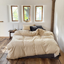 慵懒冬天美拉德混搭天鹅绒牛奶绒四件套 纯色奶茶短毛绒被套床品