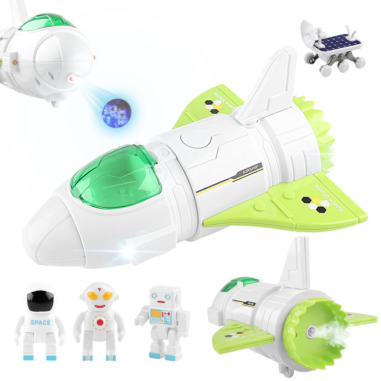 Cross-border rocket space shuttle spray projection spaceship model light music toy suit Lunar Rover