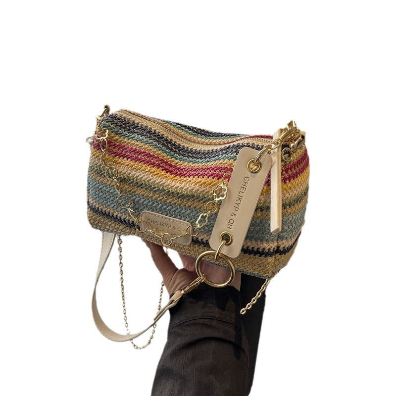 Nicho de diseño sensación de bolso de paja para mujeres verano 2024 nuevo popular bolso de cadena de hombro bolso de brazo