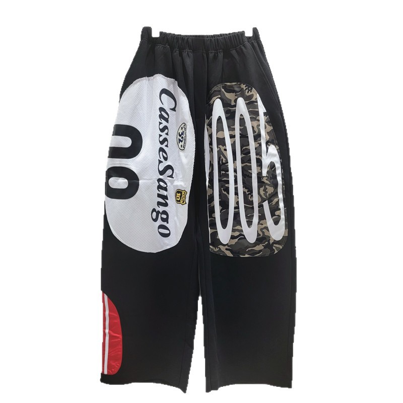 Pantalones de diseño de camuflaje de alta calle americana retro nicho sueltos piernas anchas cintura elástica pantalones largos