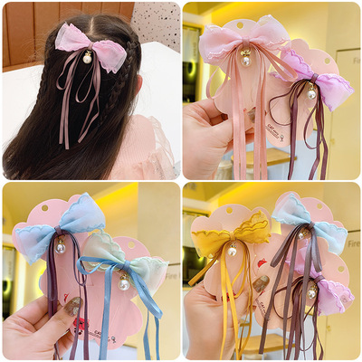 Antique children hair bowknot steamer hairpin baby princess headdress hanfu tassel clip hairpin little girl