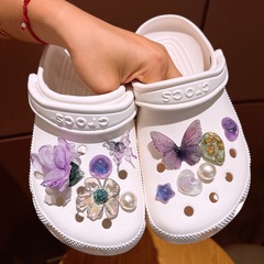 バタフライプリンセスの新しい下駄アクセサリー、高級紫下駄バックル、靴花アクセサリー、バックル靴バックル