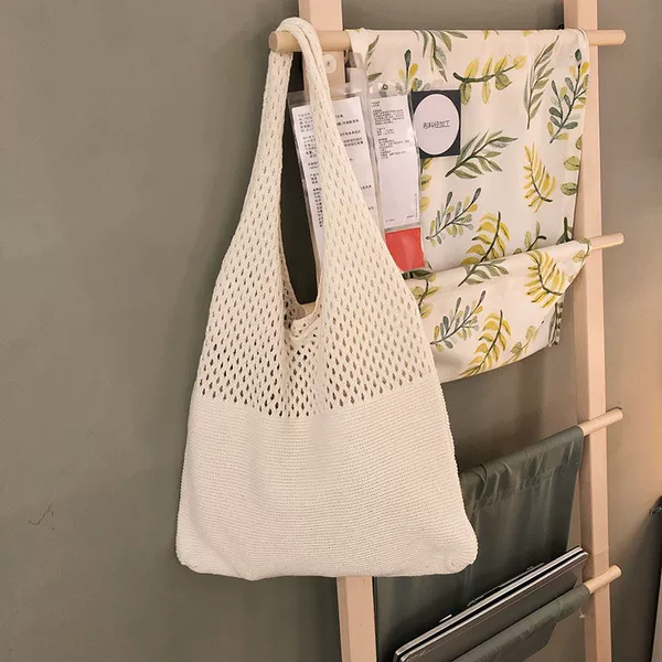 Cross-Border Woven Shoulder Bag, Retro Woolen Bag, Large Capacity Beach Bag, Shopping Bag, Women's Knitted Tote Bag, Handbag