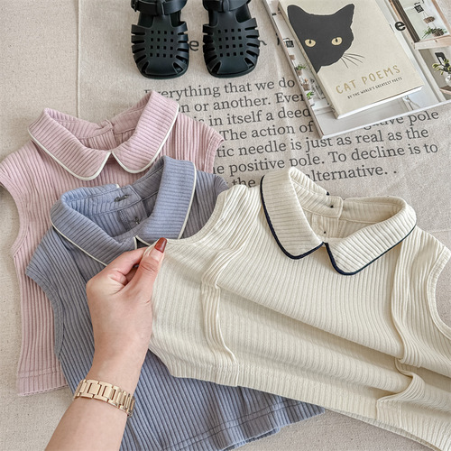 2024 Children's Clothing Summer New Products Girls Summer Clothes Korean Style Plaid Sleeveless Shirt Summer Bottoming Shirt 123237
