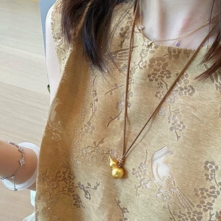 新中式沙金葫芦项链不掉色女配饰高级感毛衣链福禄吊坠diy配件