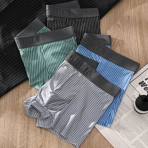 Milk Silk Men's Underpants, Breathable Striped Youth Four-Point Men's Sports Pants, Trendy Flat-Square Underwear